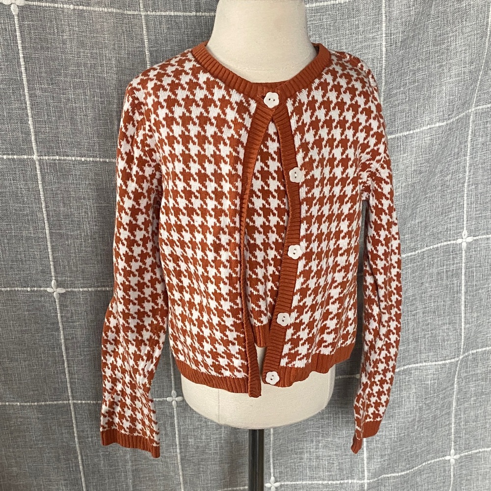 Sincerely Jules Girls Houndstooth Cardigan Sweater and Vest set- Camel and White